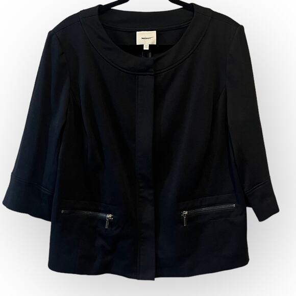 Sejour Collarless Half Sleeve Ponte Knit Zip Up Jacket sz 16W - Picture 12 of 12